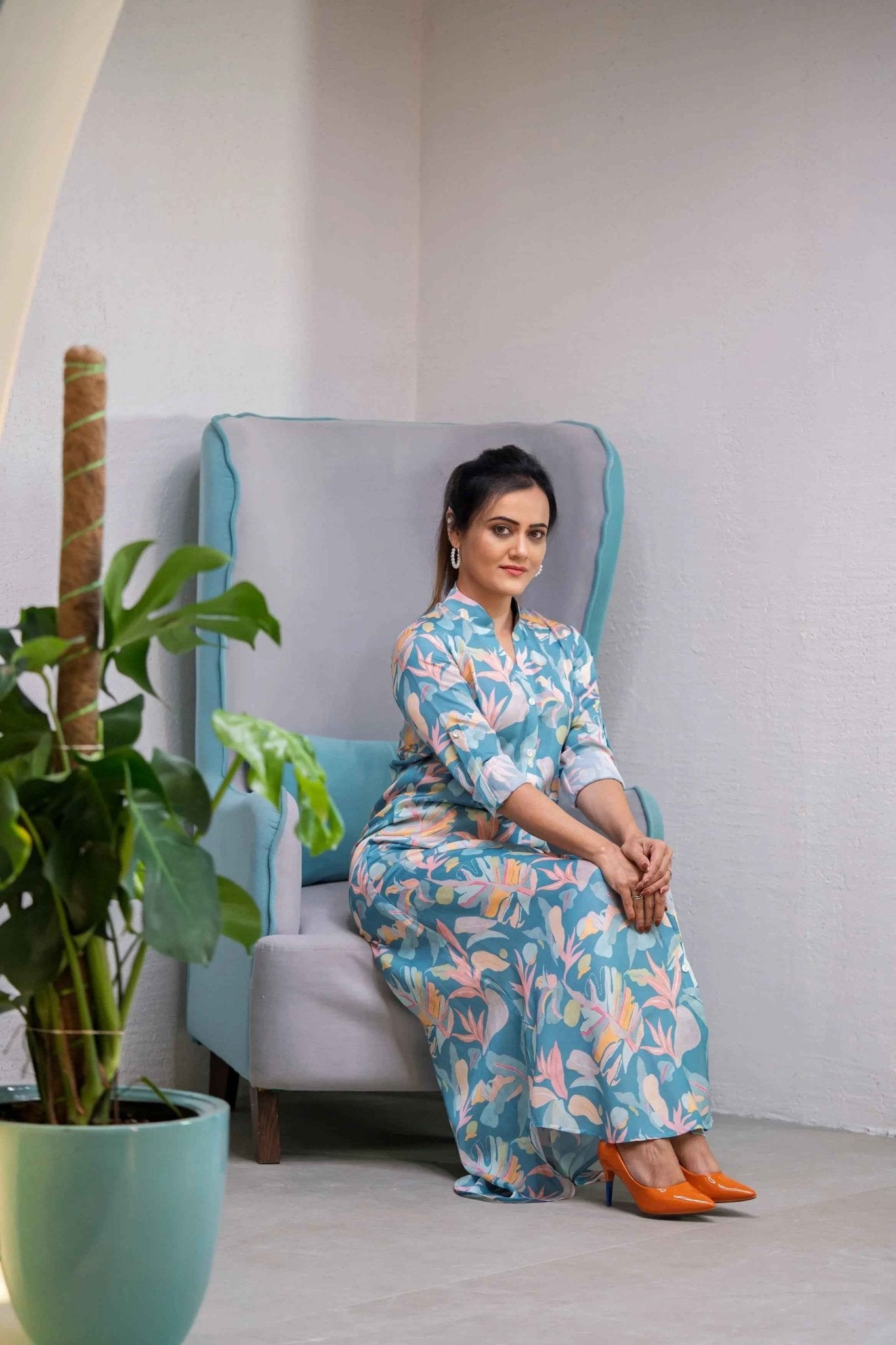 Blue Mirage Shirt Dress – A - Line Grace in Satin